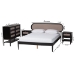 Baxton Studio Shirin Mid-Century Beige Fabric and Black Wood Queen 4-Piece Bedroom Set with Two nightstands - BSOShirin-Sand Stone/Black-Queen-4PC Bedroom Set
