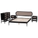 Baxton Studio Shirin Mid-Century Beige Fabric and Black Wood Queen 4-Piece Bedroom Set with Two nightstands - BSOShirin-Sand Stone/Black-Queen-4PC Bedroom Set
