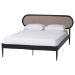 Baxton Studio Shirin Mid-Century Beige Fabric and Black Wood Queen 4-Piece Bedroom Set with Two nightstands - BSOShirin-Sand Stone/Black-Queen-4PC Bedroom Set
