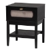 Baxton Studio Shirin Mid-Century Beige Fabric and Black Wood Queen 4-Piece Bedroom Set with Two nightstands - BSOShirin-Sand Stone/Black-Queen-4PC Bedroom Set