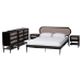 Baxton Studio Shirin Mid-Century Beige Fabric and Black Wood Queen 5-Piece Bedroom Set