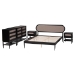 Baxton Studio Shirin Mid-Century Beige Fabric and Black Wood Queen 5-Piece Bedroom Set - BSOIvana-Sand Stone/Black-Queen-5PC Bedroom Set