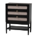 Baxton Studio Shirin Mid-Century Beige Fabric and Black Wood Queen 4-Piece Bedroom Set - BSOTammy-Sand Stone/Black-Queen-4PC Bedroom Set