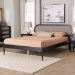 Baxton Studio Shirin Mid-Century Beige Fabric and Black Wood Queen Platform Bed - BSOMG0240-Sand Stone-FG2203-2/Black-Queen