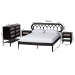 Baxton Studio Florica Art Deco Black Wood Queen 4-Piece Bedroom Set with Two Nightstands - BSOWenna-Sand Stone/Black-Queen-4PC Bedroom Set