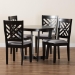 Baxton Studio Alena Modern Grey Fabric and Dark Brown Finished Wood 5-Piece Dining Set - BSOJodie-Grey/Dark Brown-5PC Dining Set