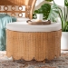 bali & pari Teresa Bohemian Light Honey Scalloped Rattan Ottoman - BSOTeresa-Round-Light Honey/Rattan Cushioned-Ottoman