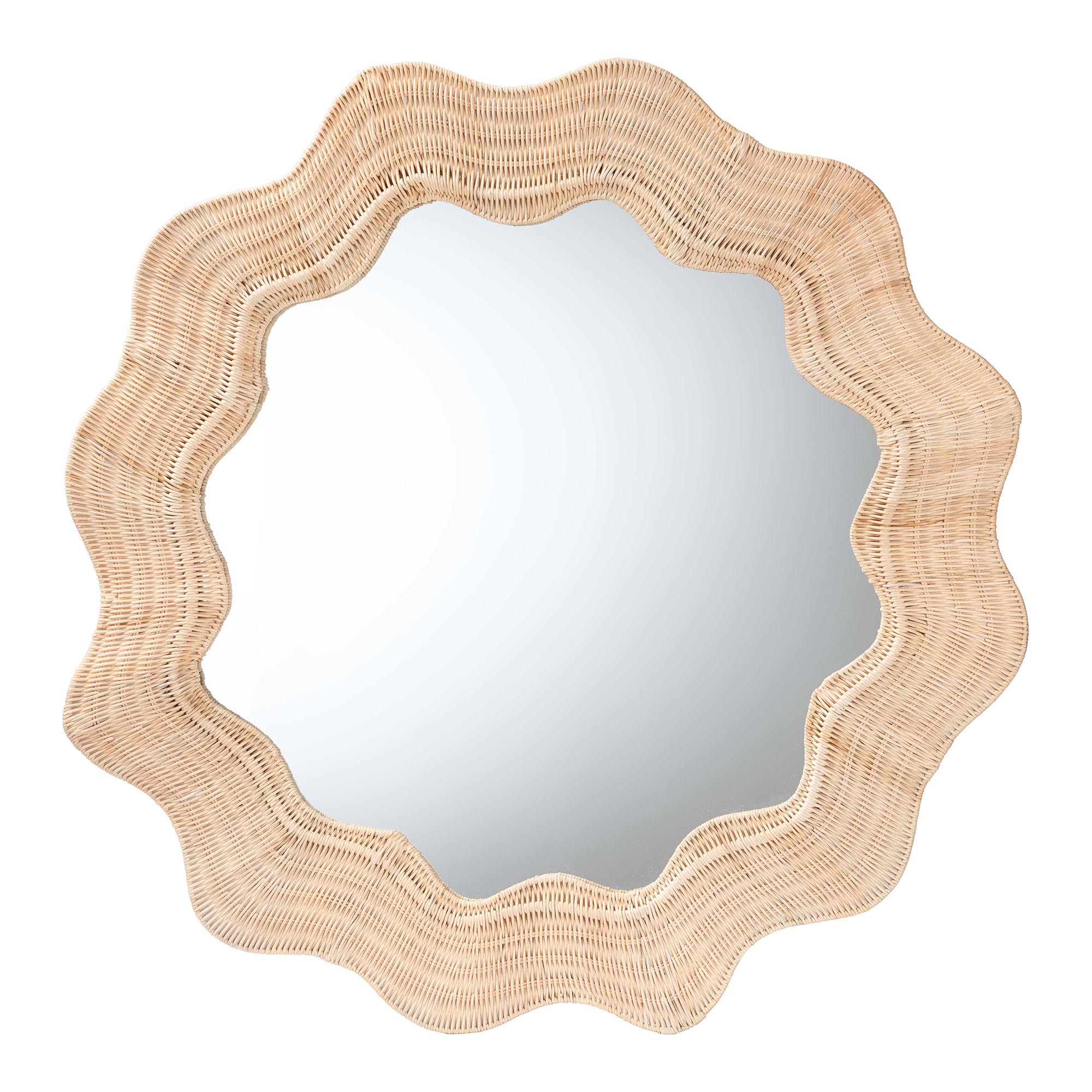 bali & pari Hasana Coastal Scalloped Natural Rattan Round Accent Wall Mirror