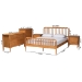Baxton Studio Lucera Mid-Century Oak Brown Queen Size 5-Piece Bobbin Bedroom Set - BSOMG0110-4-NT Oak-Queen 5PC Bedroom Set