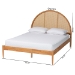 Baxton Studio Wrenley Japandi Oak Brown Wood Queen Bed with Antique Rattan - BSOMG0238-NTOak/5703R Rattan-Queen