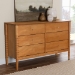Baxton Studio Lucera Mid-Century Oak Brown Bobbin Wood 6-Drawer Dresser - BSOMG9011-NT Oak-6DW-Dresser