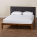 Baxton Studio Mariette Japandi Dark Grey Teddy Fabric and Walnut Brown Wood Queen Bed - BSOBBT61242-XD841-26 Dark Grey/Walnut-Queen