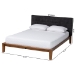 Baxton Studio Mariette Japandi Dark Grey Teddy Fabric and Walnut Brown Wood Queen Bed - BSOBBT61242-XD841-26 Dark Grey/Walnut-Queen