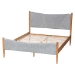 Baxton Studio Taylin Mid-Century Grey Corduroy and Oak Brown Wood Queen Bed - BSOMG0243-Grey-HC1315-16/NT-Oak-Queen