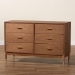Baxton Studio Mandolin Mid-Century Ash Walnut Wood 6-Drawer Dresser - BSOMG9010-Ash Walnut/Gold-6DW-Dresser