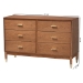 Baxton Studio Mandolin Mid-Century Ash Walnut Wood 6-Drawer Dresser - BSOMG9010-Ash Walnut/Gold-6DW-Dresser