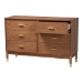 Baxton Studio Mandolin Mid-Century Ash Walnut Wood 6-Drawer Dresser - BSOMG9010-Ash Walnut/Gold-6DW-Dresser