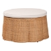 bali & pari Palm Scallop Natural Rattan Ottoman with Cushion - Handwoven Wicker Accent Stool or Footrest for Living Room, Bedroom, or Sunroom, Coastal Boho Style, 32" Round - BSOPalm-Light Honey Rattan-90cm Round Ottoman w/Cushion