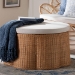 bali & pari Palm Scallop Natural Rattan Ottoman with Cushion - Handwoven Wicker Accent Stool or Footrest for Living Room, Bedroom, or Sunroom, Coastal Boho Style, 32" Round - BSOPalm-Light Honey Rattan-90cm Round Ottoman w/Cushion