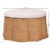 bali & pari Palm Scallop Natural Rattan Ottoman with Cushion - Handwoven Wicker Accent Stool or Footrest for Living Room, Bedroom, or Sunroom, Coastal Boho Style, 32" Round - BSOPalm-Light Honey Rattan-90cm Round Ottoman w/Cushion