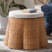 bali & pari Palm Scallop Natural Rattan Ottoman with Cushion - Handwoven Wicker Accent Stool or Footrest for Living Room, Bedroom, or Sunroom, Coastal Boho Style, 26" Round - BSOPalm-Light Honey Rattan-51cm Round Ottoman w/Cushion