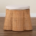 bali & pari Palm Scallop Natural Rattan Ottoman with Cushion - Handwoven Wicker Accent Stool or Footrest for Living Room, Bedroom, or Sunroom, Coastal Boho Style, 26" Round - BSOPalm-Light Honey Rattan-51cm Round Ottoman w/Cushion