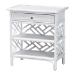 bali & pari Tiaret Natural Rattan Nightstand with Drawer and Shelves - Chippendale -Style Bedside Table for Bedroom or Coastal Living Spaces, White - BSOWS117-Small Knob-White-Rattan-NS