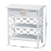 bali & pari Akane Natural Rattan Nightstand with Drawer and Open Shelves - Coastal Bedside Table with Lattice Design, White - BSOWS118A-Medium Knob-White-Rattan-NS