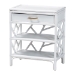 bali & pari Daina Natural Rattan Nightstand with Drawer and Open Shelves - Coastal Bedside Table with Geometric Design, White - BSOWS118B-Medium Knob-White-Rattan-NS