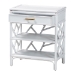 bali & pari Daina Natural Rattan Nightstand with Drawer and Open Shelves - Coastal Bedside Table with Geometric Design, White - BSOWS118B-Medium Knob-White-Rattan-NS