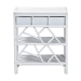 bali & pari Daina Natural Rattan Nightstand with Drawer and Open Shelves - Coastal Bedside Table with Geometric Design, White - BSOWS118B-Medium Knob-White-Rattan-NS