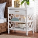 bali & pari Daina Natural Rattan Nightstand with Drawer and Open Shelves - Coastal Bedside Table with Geometric Design, White - BSOWS118B-Medium Knob-White-Rattan-NS