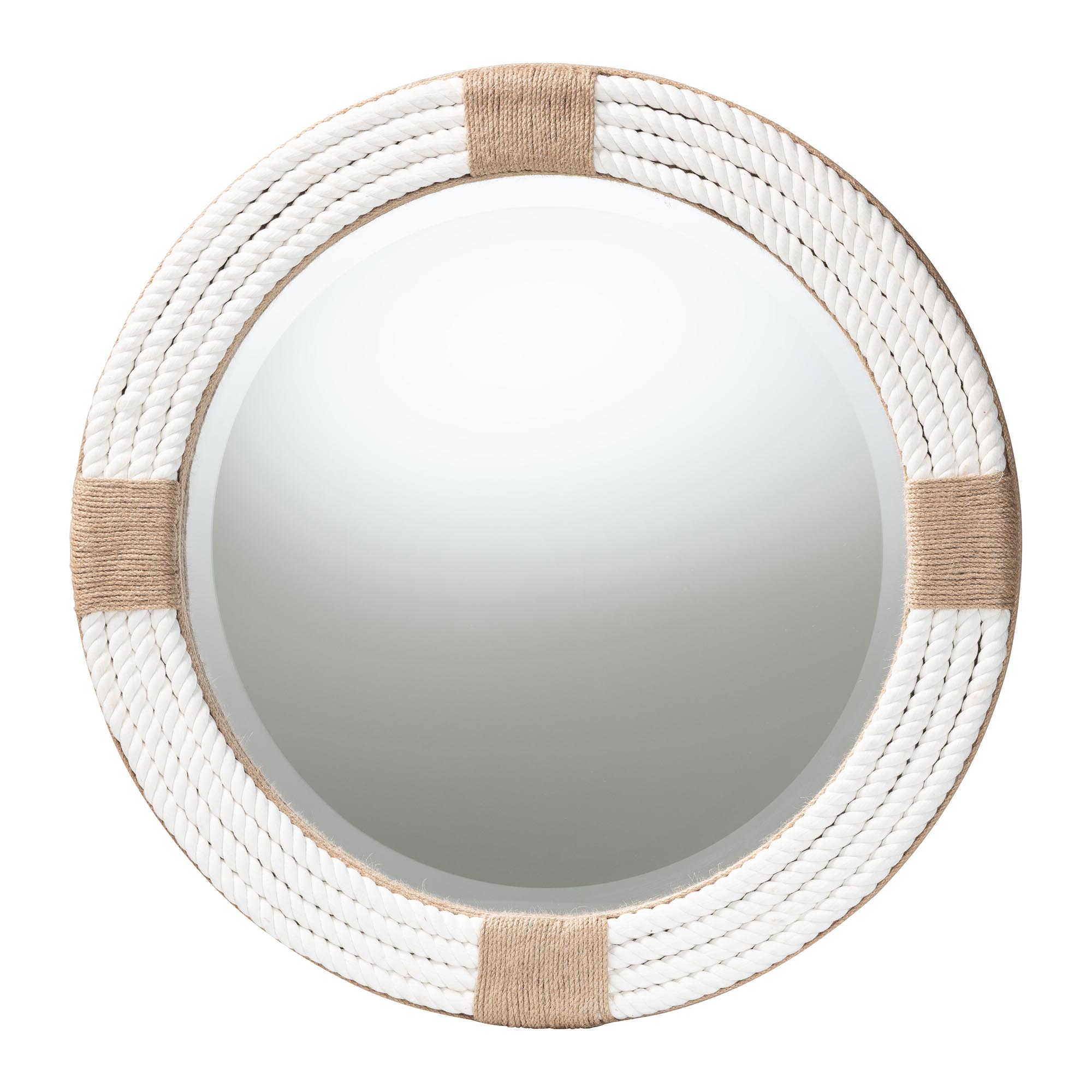 bali & pari Makya Round  Woven Rope Mirror - Coastal Mirror with White Fabric and Woven Jute Accents for Farmhouse, Boho Wall Decor, Beach House