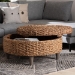 bali & pari Bailey Handwoven Seagrass Storage Ottoman with Lift -Top Lid - Rustic Wicker Trunk or Footrest with Inner Compartment for Living Room or Entryway, Round - BSOBailey-Natural Brown/Black-Ottoman