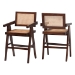 bali & pari Kresna Rattan Counter Stool with Mahogany Wood Frame and Armrest, Set of 2 - Handwoven Counter Height Chair with Cane Back and Seat, Stylish Seating for Kitchen Island or Dining Area