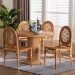bali & pari Winslow 5-Piece Rattan Dining Set - Round Wicker Table with Pedestal Base and 4 Lattice Back Chairs, Handwoven Boho Coastal Style for Indoor Kitchen or Dining Room, Light Honey - BSOWinslow-Light Honey Rattan-5PC Dining Set