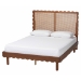Baxton Studio Orianthe Scalloped Platform Bed with Woven Rattan Headboard - Solid Wood Bed Frame with Curved Edge Design, Modern Minimalist Bedroom Furniture, Queen Size