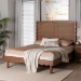 Baxton Studio Orianthe Scalloped Platform Bed with Woven Rattan Headboard - Solid Wood Bed Frame with Curved Edge Design, Modern Minimalist Bedroom Furniture, Queen Size - BSOMG9811/0245-Walnut Rattan-Queen