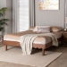 Baxton Studio Orianthe Wood Platform Bed Frame with Scalloped Edge Design - Low Profile Bed Base with Round Legs, Modern Minimalist Bedroom Furniture, Queen Size - BSOMG0245-Walnut Rattan-Bed Frame-Queen