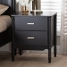 Baxton Studio Marisela Black Wood Nightstand with Gold Handles - 2-Drawer Bedside Table with Bamboo-Inspired Legs, Modern Transitional Accent Furniture for Bedroom or Guest Room - BSOMG9014-Black 9990-2DW-NS