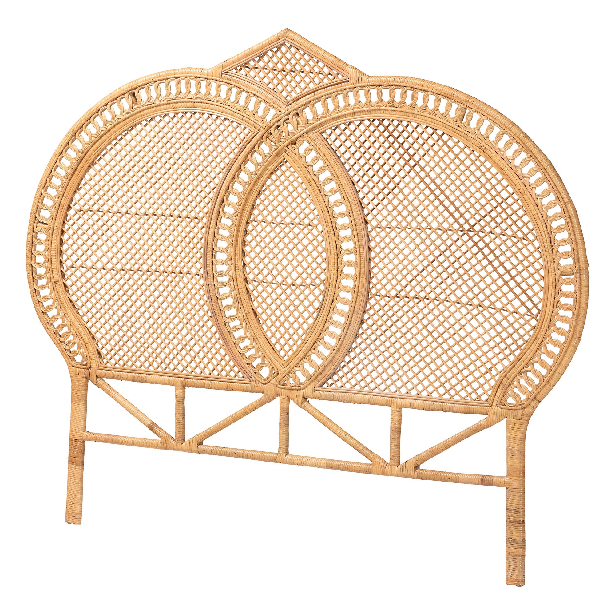 bali & pari Nerita Rattan Headboard - Handwoven Wicker Headboard Panel with Double Circle Design, Light Honey, Lightweight Coastal Bedroom D?cor, Queen Size