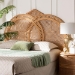 bali & pari Nerita Rattan Headboard - Handwoven Wicker Headboard Panel with Double Circle Design, Light Honey, Lightweight Coastal Bedroom Decor, Queen Size - BSOAmelia-Light Honey Rattan-HB-Queen