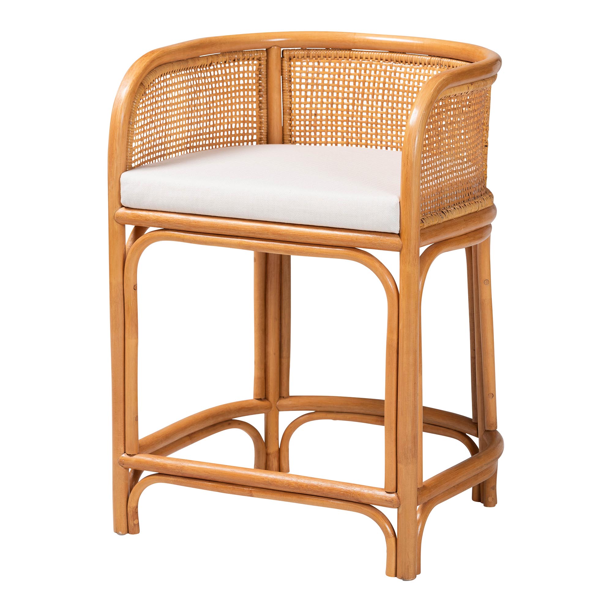 bali & pari Aria Natural Rattan Counter Stool with Backrest and Removable Cushion - Handwoven Cane Counter Height Seating for Kitchen Island or Dining Area