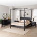 Baxton Studio Marisela 4-Piece Black Bedroom Set - Canopy Bed with Synthetic Rattan Headboard, Matching Dresser and Two Nightstands, Modern Transitional Wood Bedroom Furniture Collection, Queen - BSOJabari-Black-Queen 4PC Bedroom Set