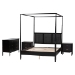 Baxton Studio Marisela 4-Piece Black Bedroom Set - Canopy Bed with Synthetic Rattan Headboard, Matching Dresser and Two Nightstands, Modern Transitional Wood Bedroom Furniture Collection, Queen - BSOJabari-Black-Queen 4PC Bedroom Set