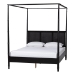 Baxton Studio Marisela Canopy Bed with Synthetic Rattan Headboard - Black Wood Bed Frame with Bamboo-Inspired Posts, Modern Transitional Bedroom Accent Furniture, Queen Size