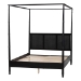 Baxton Studio Marisela Canopy Bed with Synthetic Rattan Headboard - Black Wood Bed Frame with Bamboo-Inspired Posts, Modern Transitional Bedroom Accent Furniture, Queen Size - BSOMG0246-2-Black-Queen-Canopy Bed