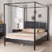 Baxton Studio Marisela Canopy Bed with Synthetic Rattan Headboard - Black Wood Bed Frame with Bamboo-Inspired Posts, Modern Transitional Bedroom Accent Furniture, Queen Size - BSOMG0246-2-Black-Queen-Canopy Bed