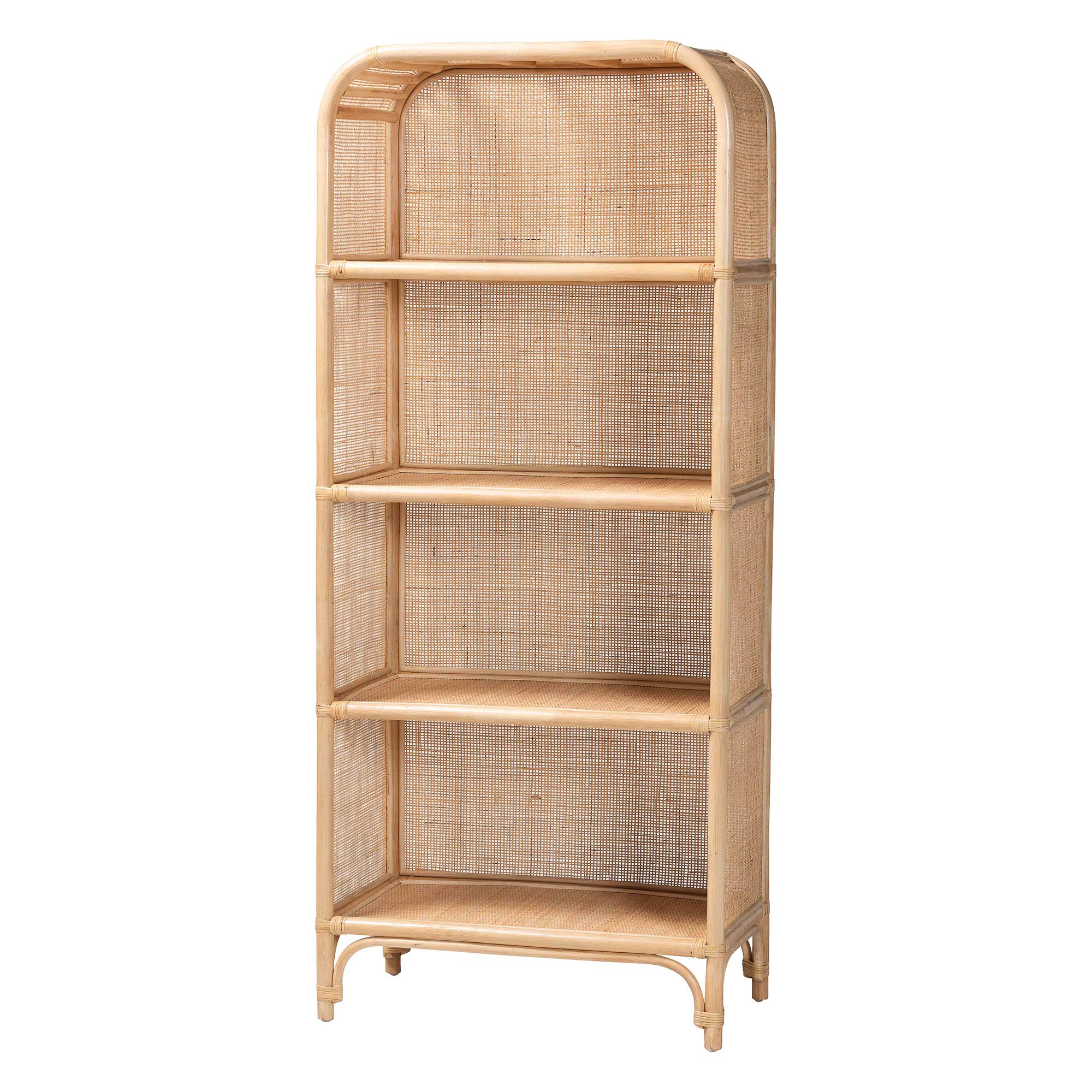bali & pari Chusi Natural Rattan Decorative Shelf - Handwoven Cane Display Unit with Arched Top, Boho Coastal Storage Rack for Living Room or Bedroom