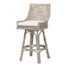 bali & pari Bella Swivel Rattan Bar Stool with Cushion - Handwoven Wicker Bar Chair with Backrest and Footrest, French Grey